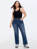 Stretchy Waist Straight-Leg Mid-Rise Jeans
