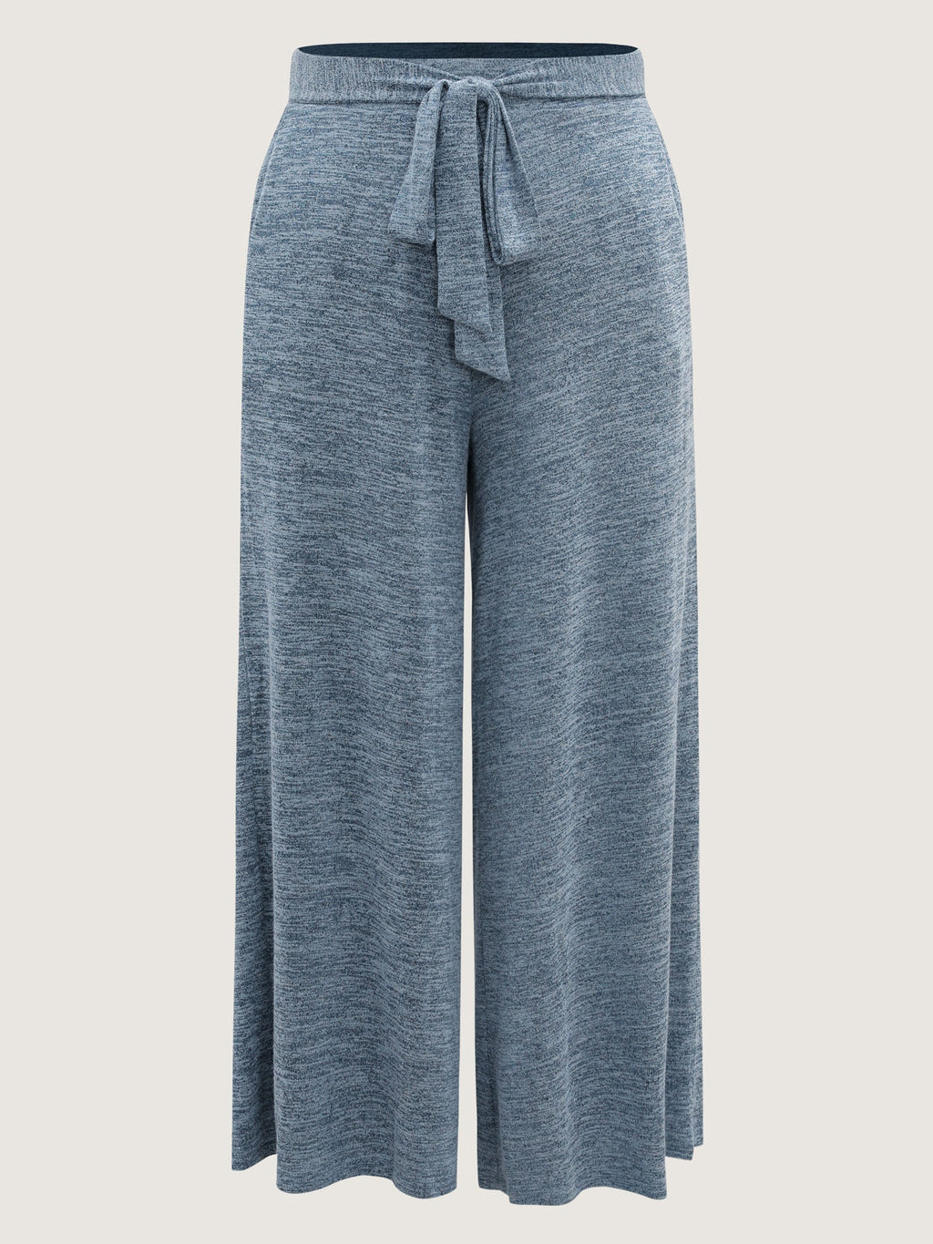Stretchy Mixed-Color Belted Wide-Leg Pants