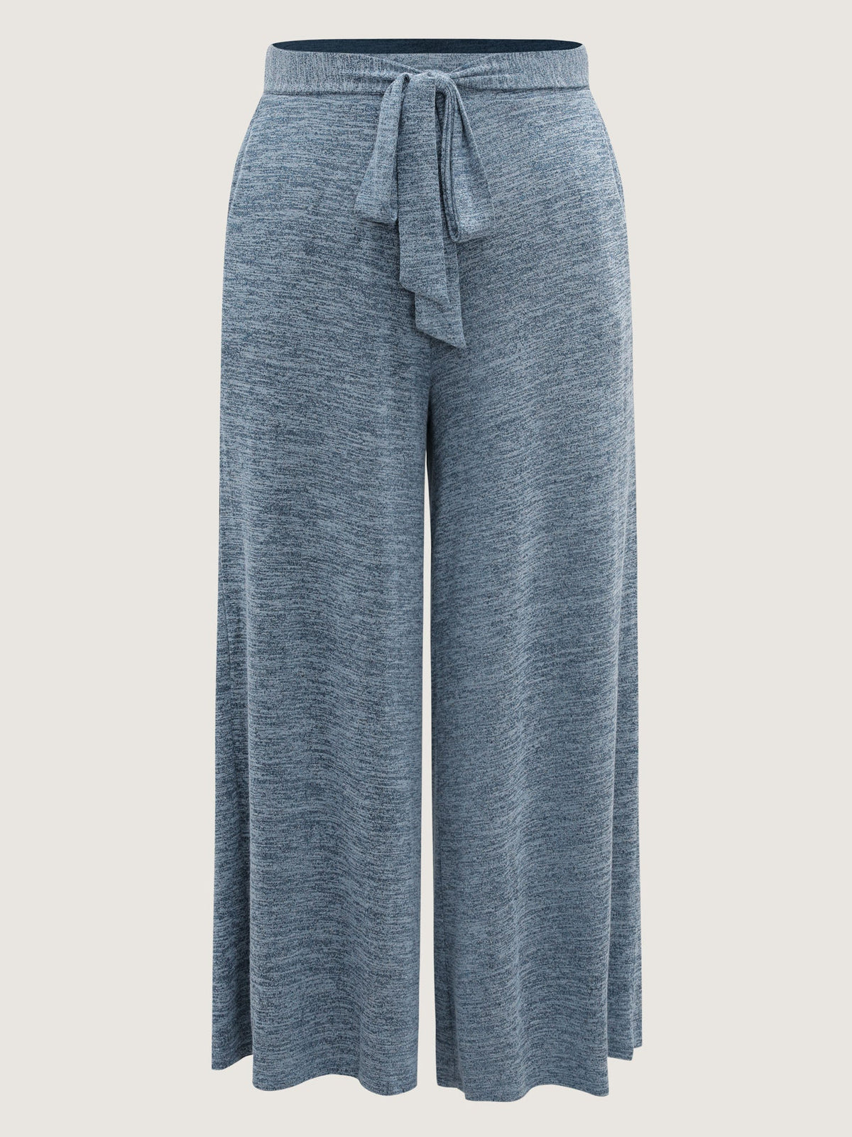 Stretchy Mixed-Color Belted Wide-Leg Pants