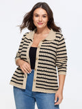 Striped Hollow Collared Button Front Cardigan