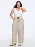 Vertical Stripe Drawstring Elastic Waist Pocket Pants