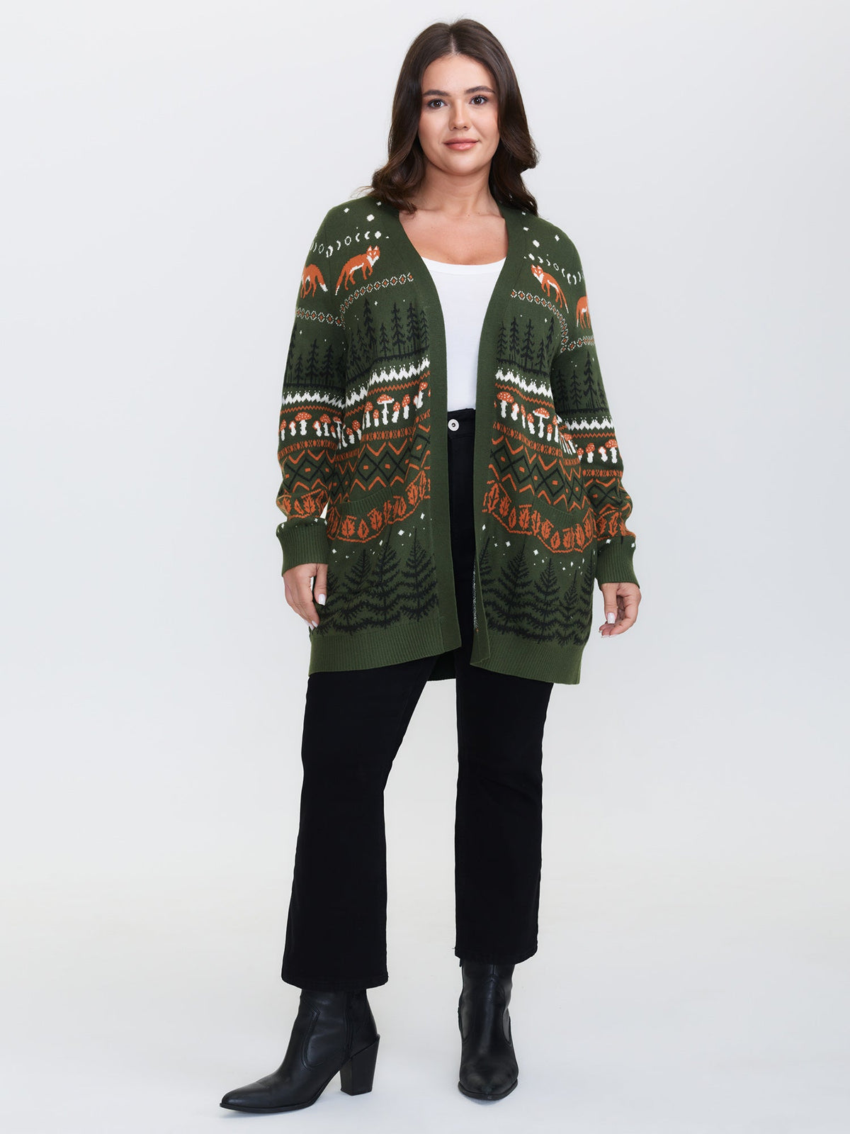 Fox in Forest Contrast Knit Cardigan