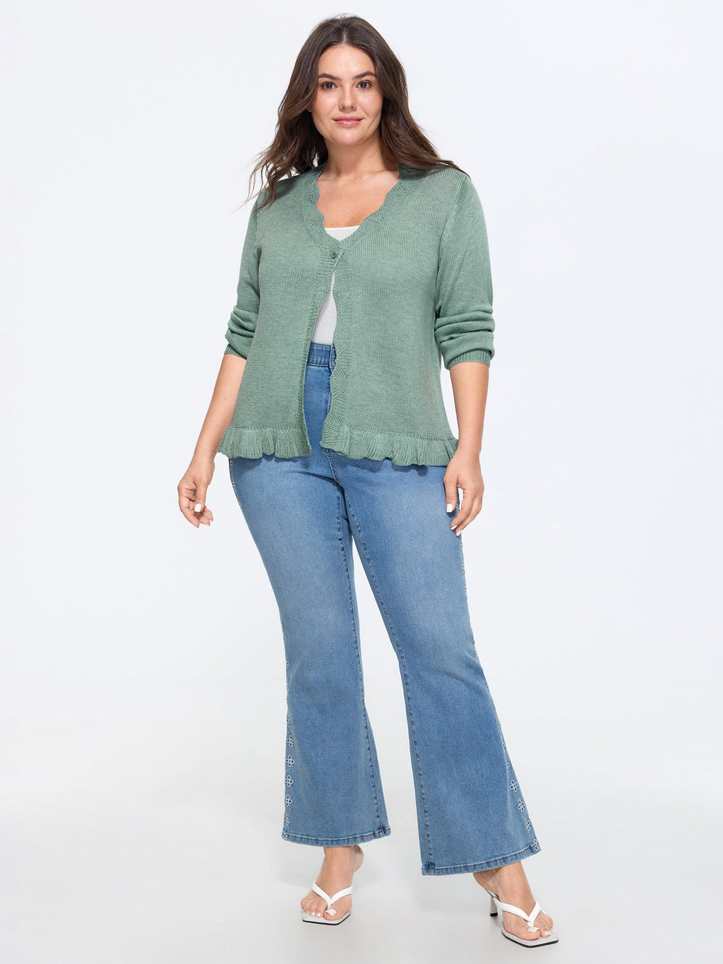 Scalloped Hem Open-Front Knit Cardigan