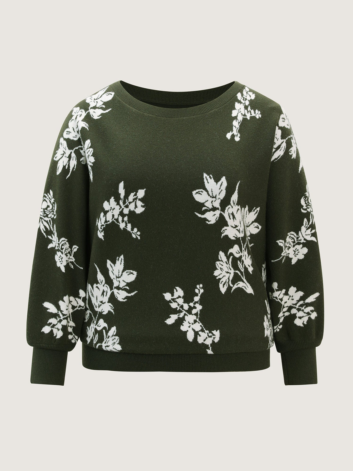 Floral Pattern Jacquard Dolman Sleeve Pullover