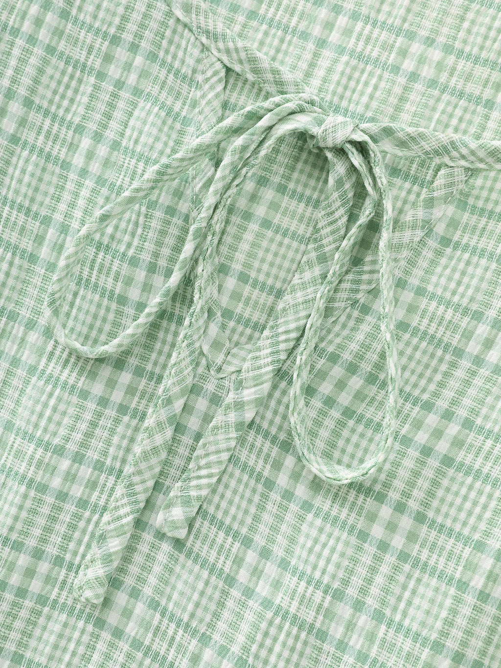 Grid Textured Drawstring Neckline Blouse