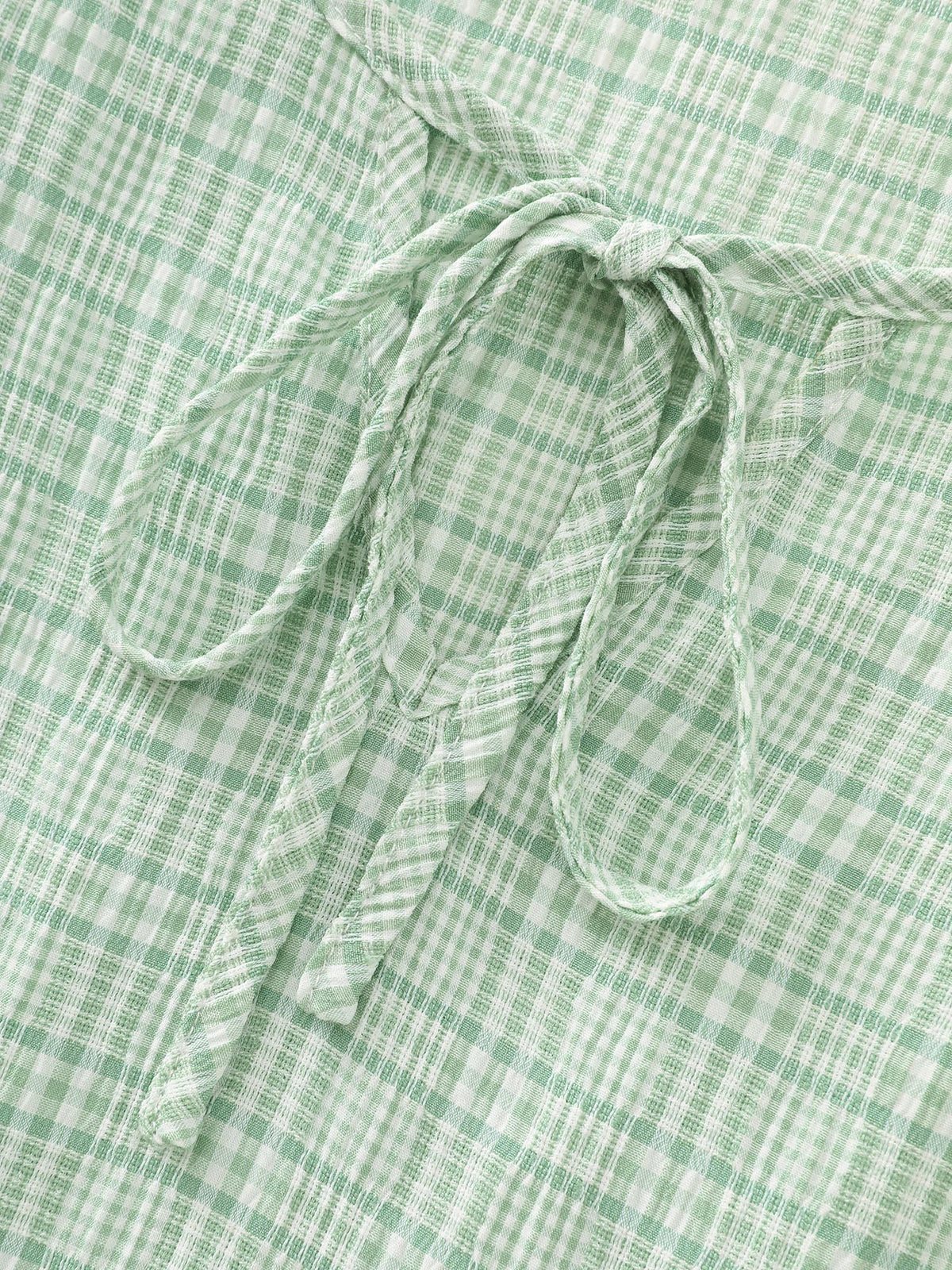 Grid Textured Drawstring Neckline Blouse