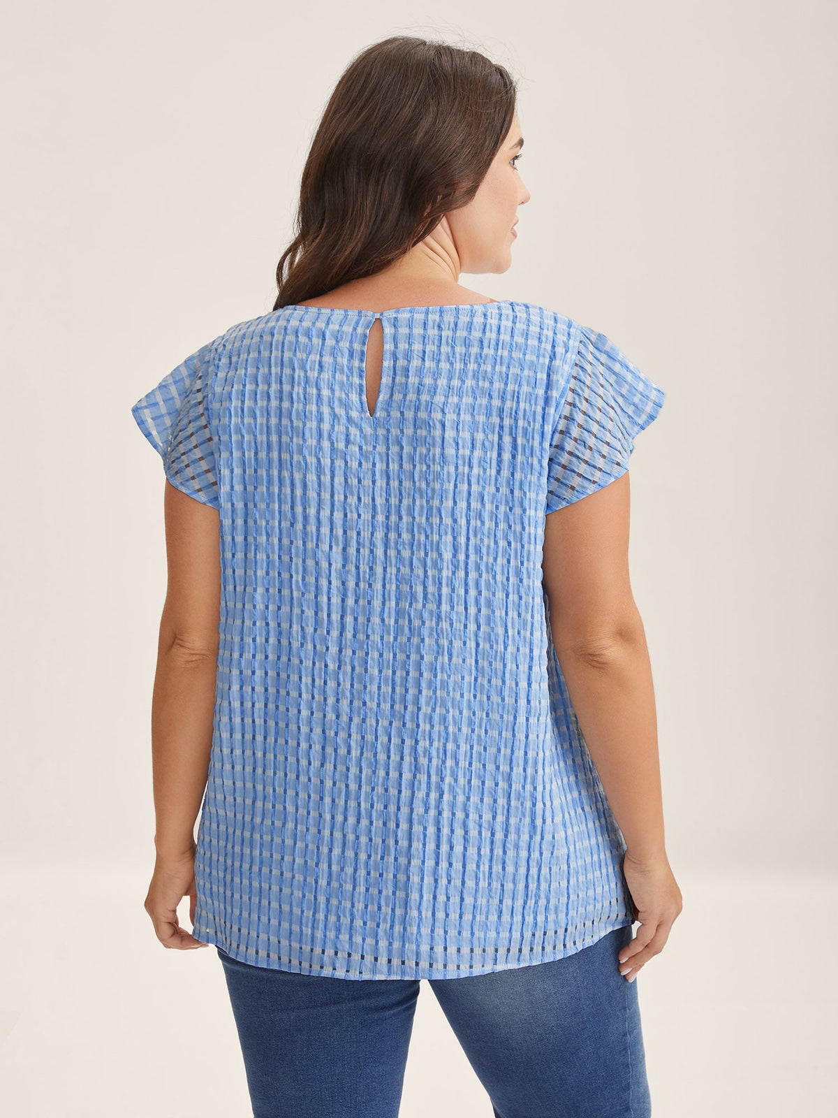 Textured Sheer Lined Flutter Sleeve Blouse