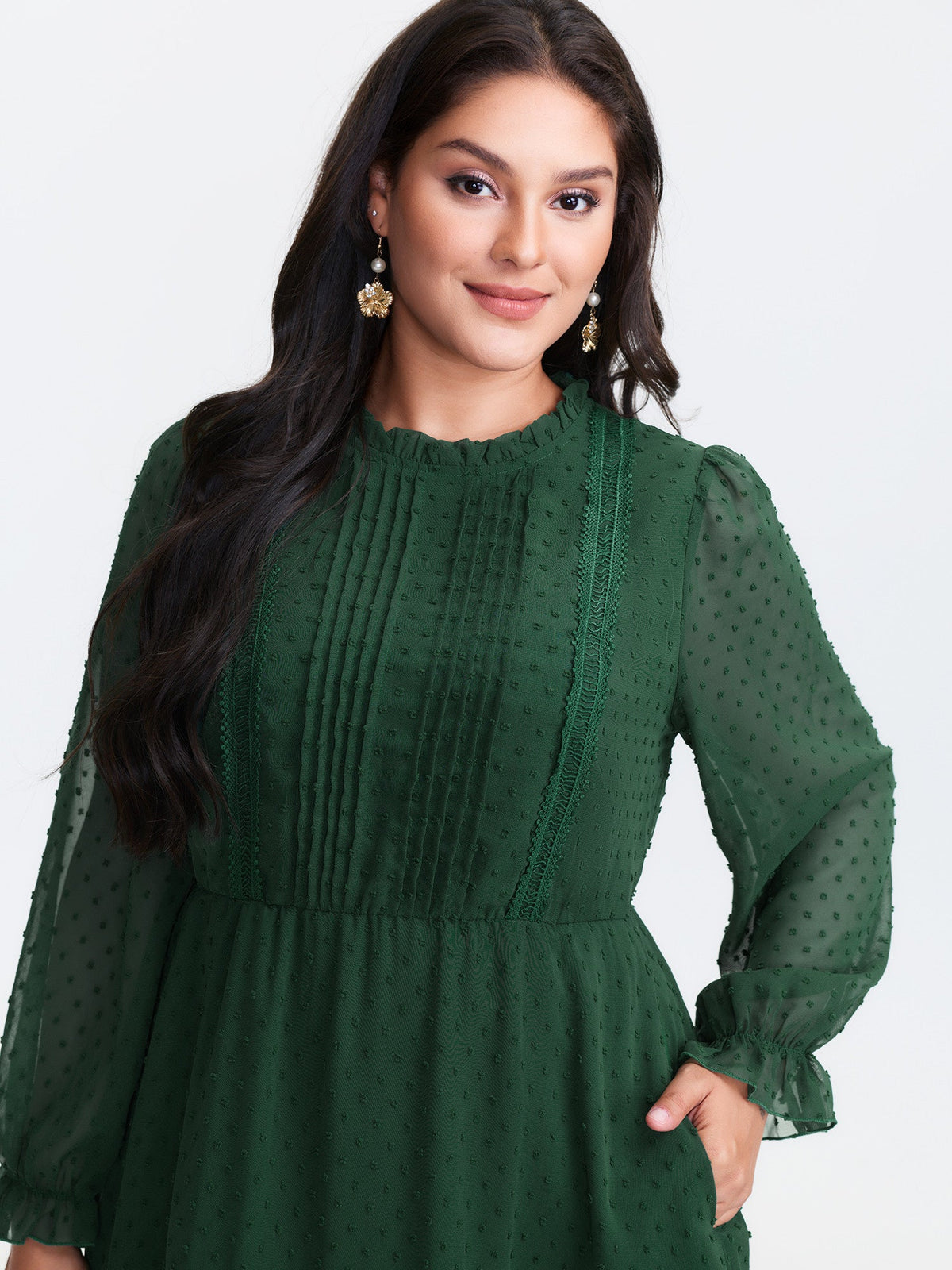 Textured Tiered Ruffled Neckline Midi Dress