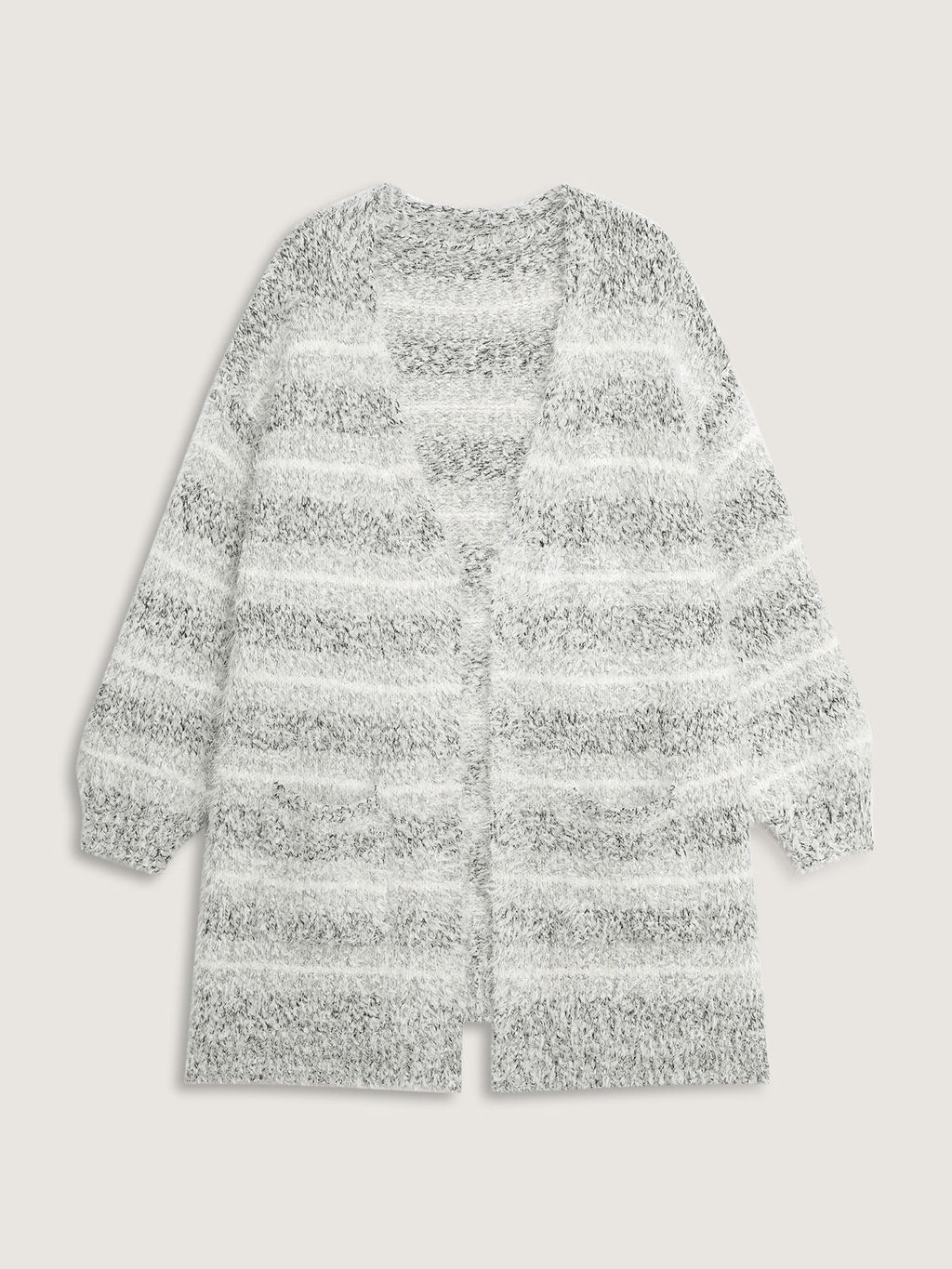 Plush Textured Striped Knit Cardigan