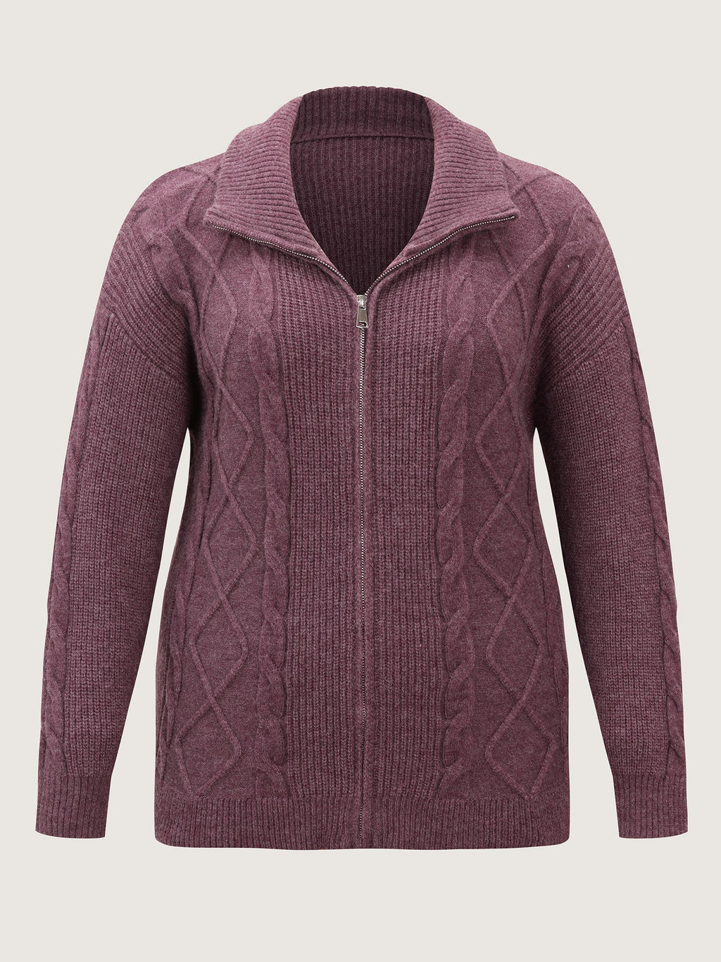 Textured Zipper Solid Knit Cardigan