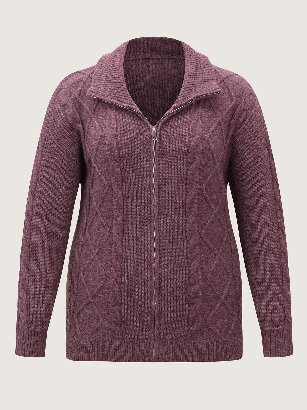 Textured Zipper Solid Knit Cardigan