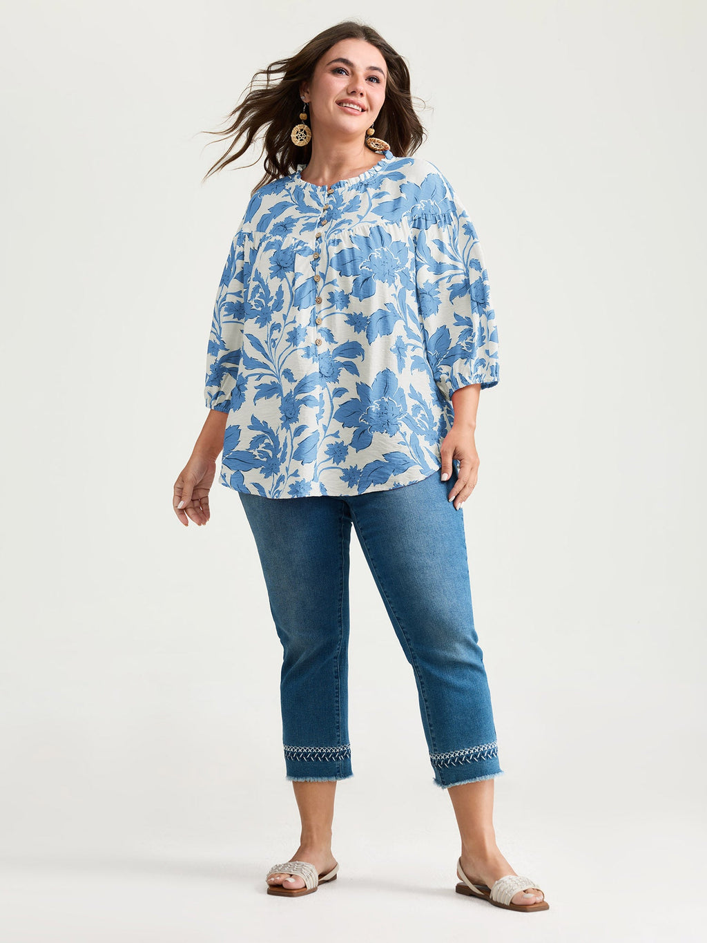Sweet Floral Print Button Front Blouse