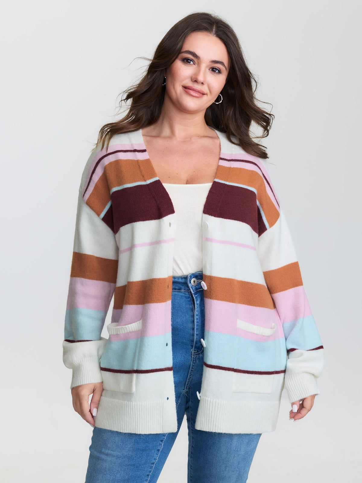 Colorful Stripes Button Knit Cardigan