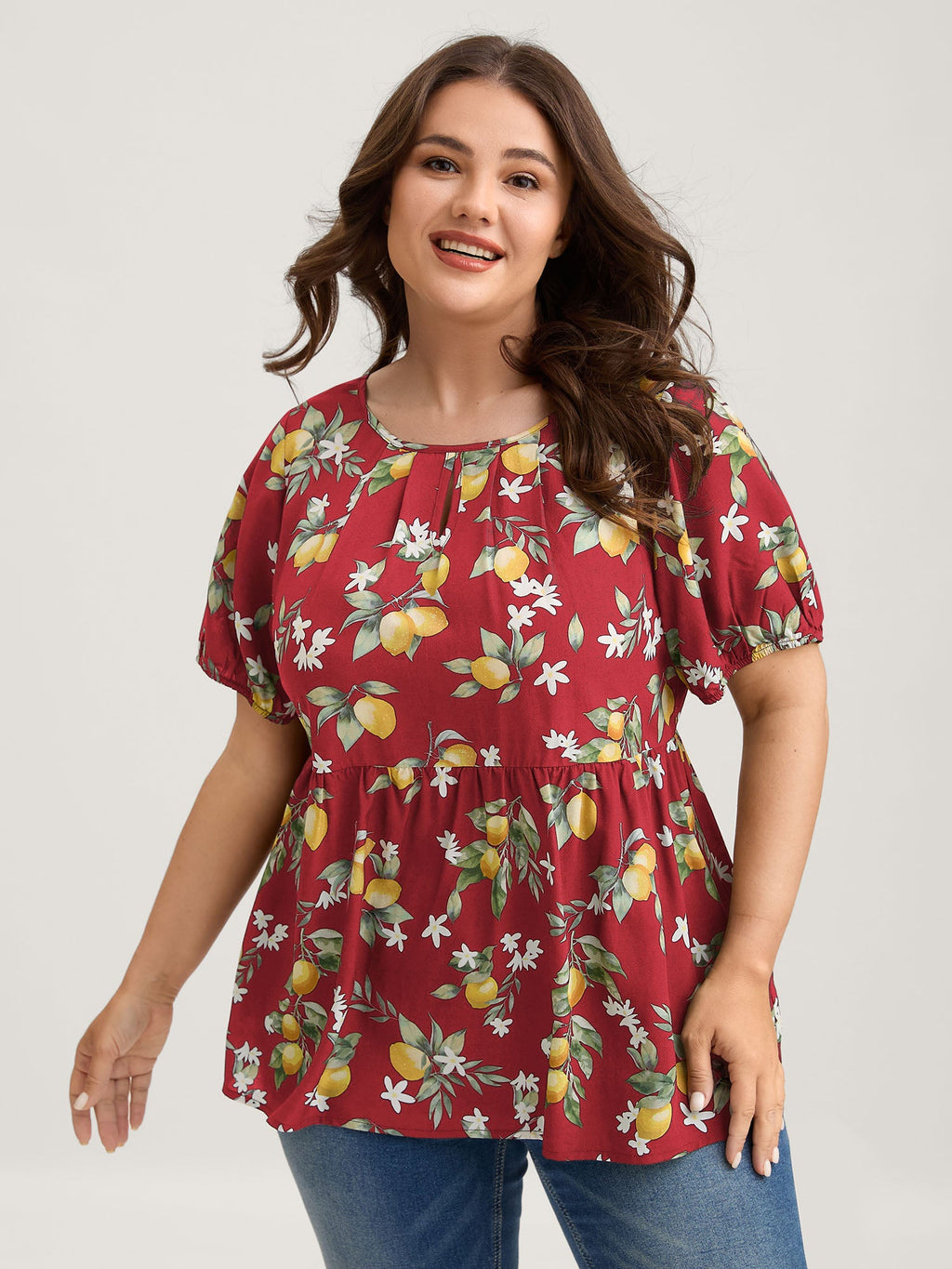 Citrus Print Bow Backless Blouse