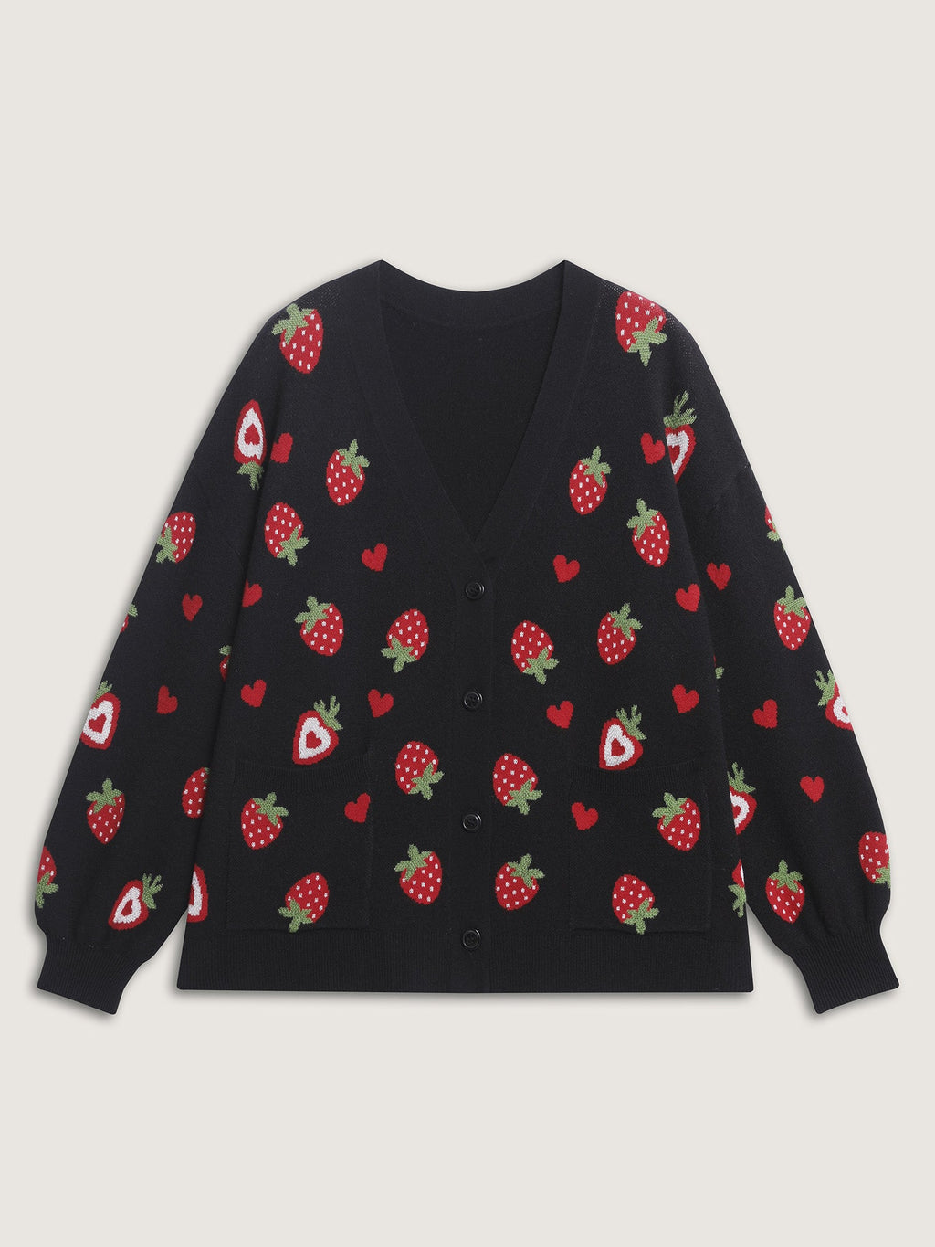Strawberry Jacquard Pattern Knit Cardigan