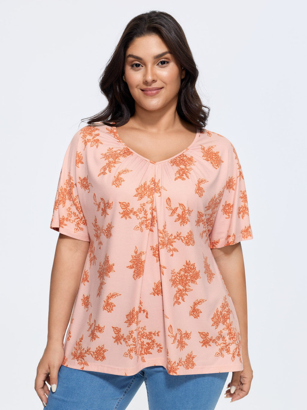 Pleated Plain Half-Sleeve Knit Top