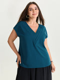 Pleated V-Neckline Dolman Sleeve Blouse