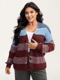 Colorblock Buttons V-Neck Knit Cardigan