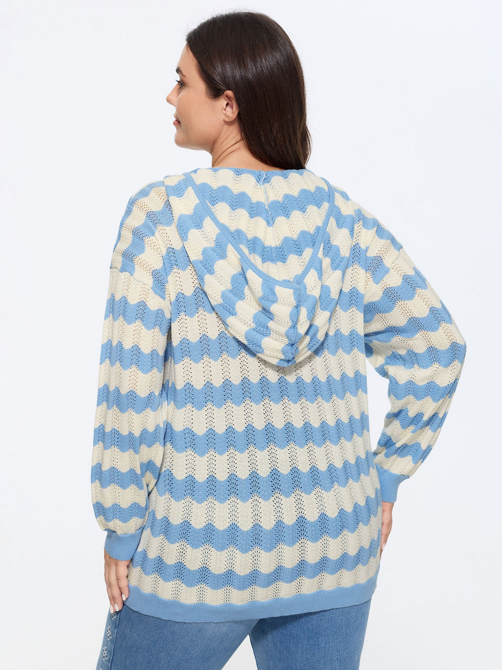 Wavy Stripe Hollow Hooded Pullover