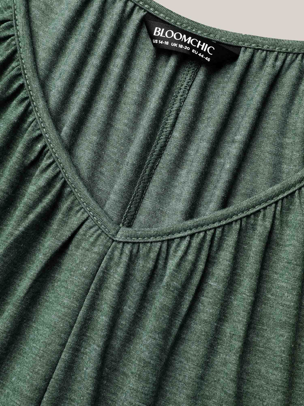 Pleated Plain Half-Sleeve Knit Top