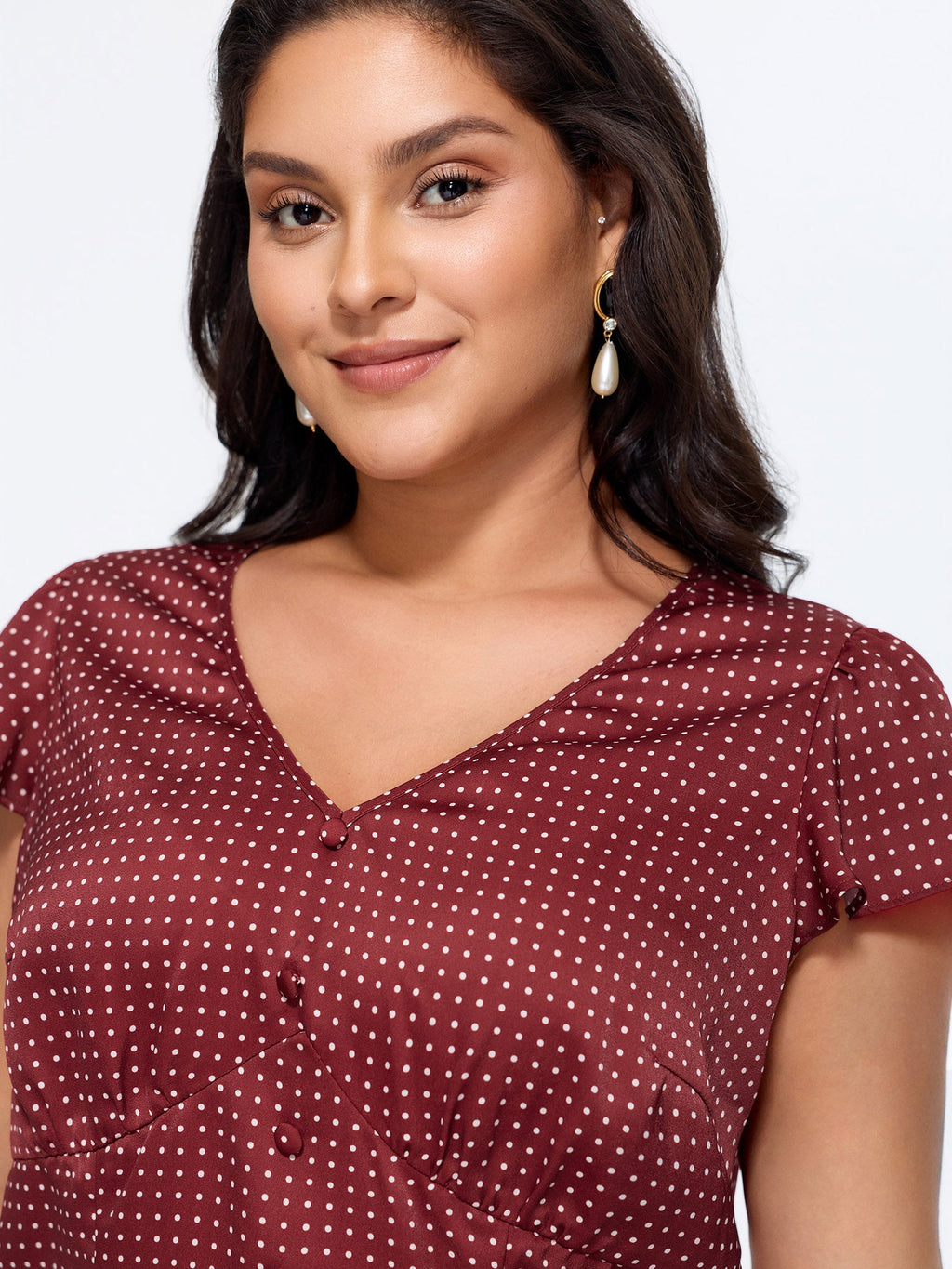 Satin Polka Dot Print Shirred Cropped Blouse