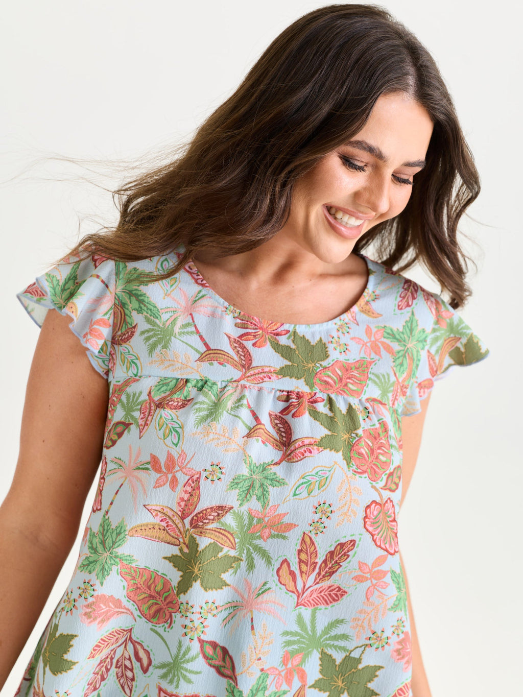 Bright Floral Texture Open-Back Blouse