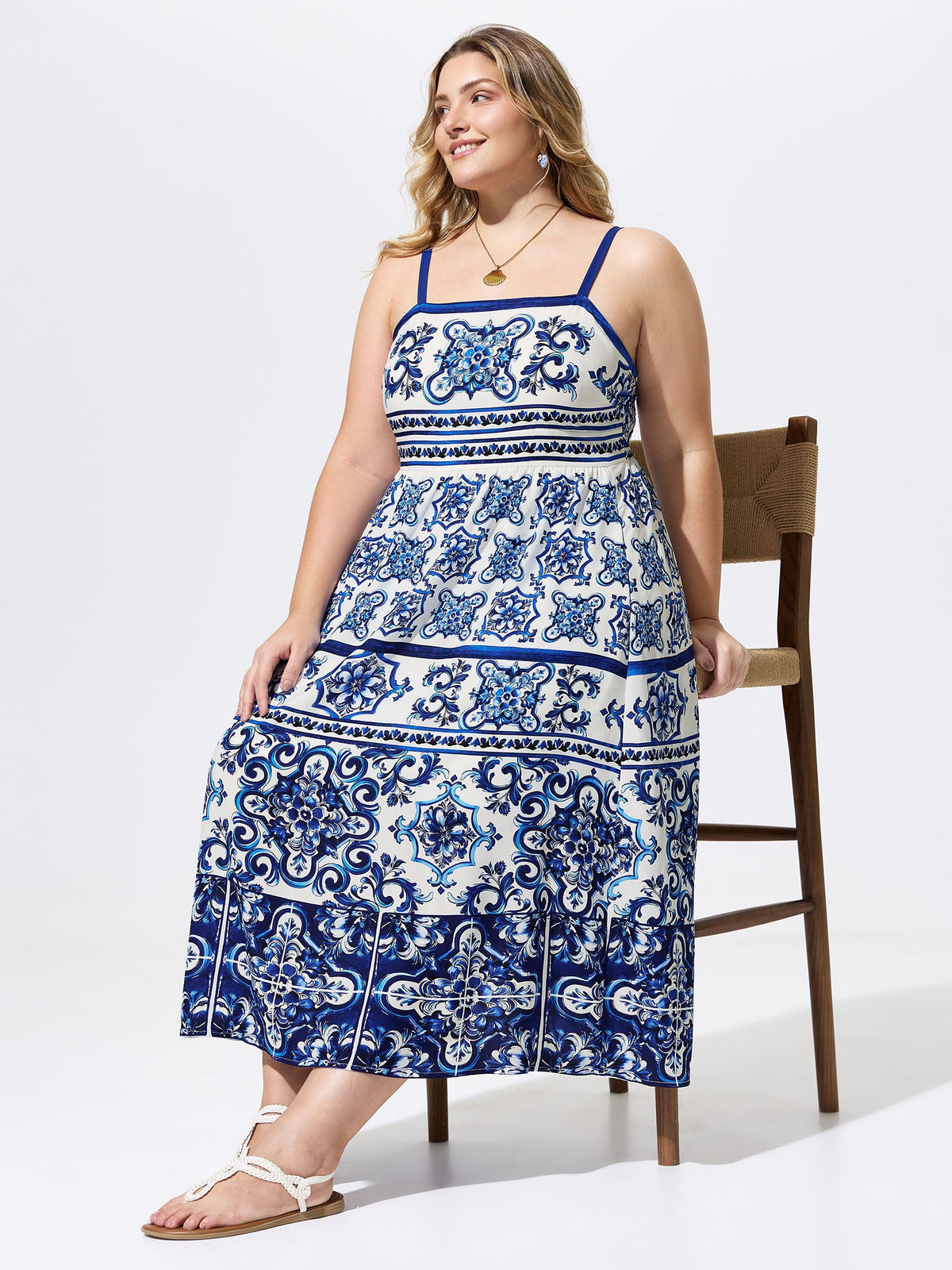 Majolica Print Cami Flowy Midi Dress