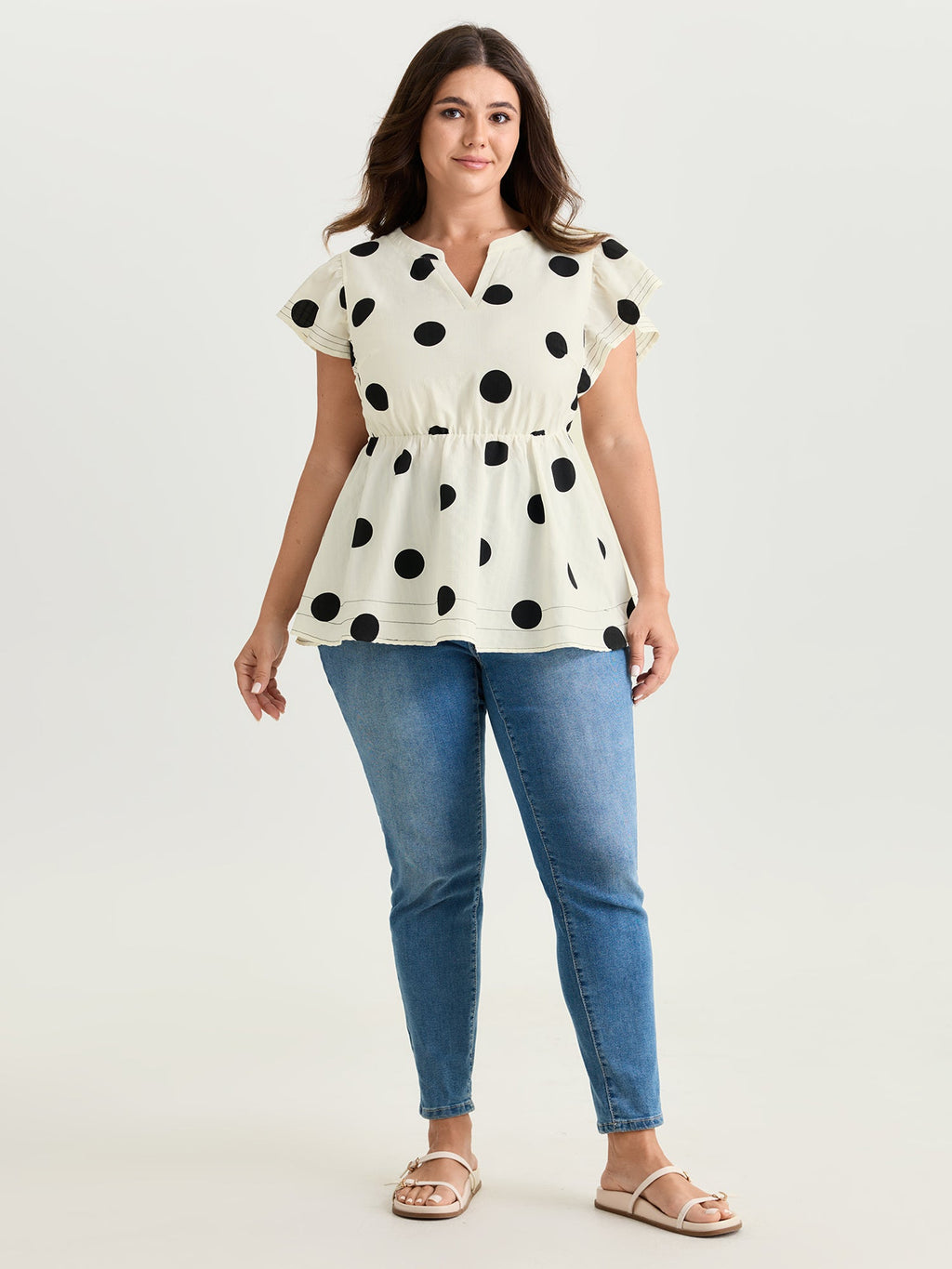 Polka Dots Ruffled Sleeve Flowy Blouse