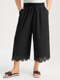Scalloped Hem Wide-Leg Capri Pants