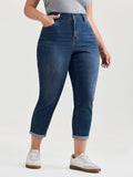 Stretchy High Rise Folded Hem Jeans