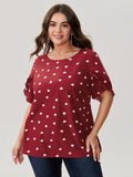 Ruffled Overlap Sleeve Heart Pattern Blouse
