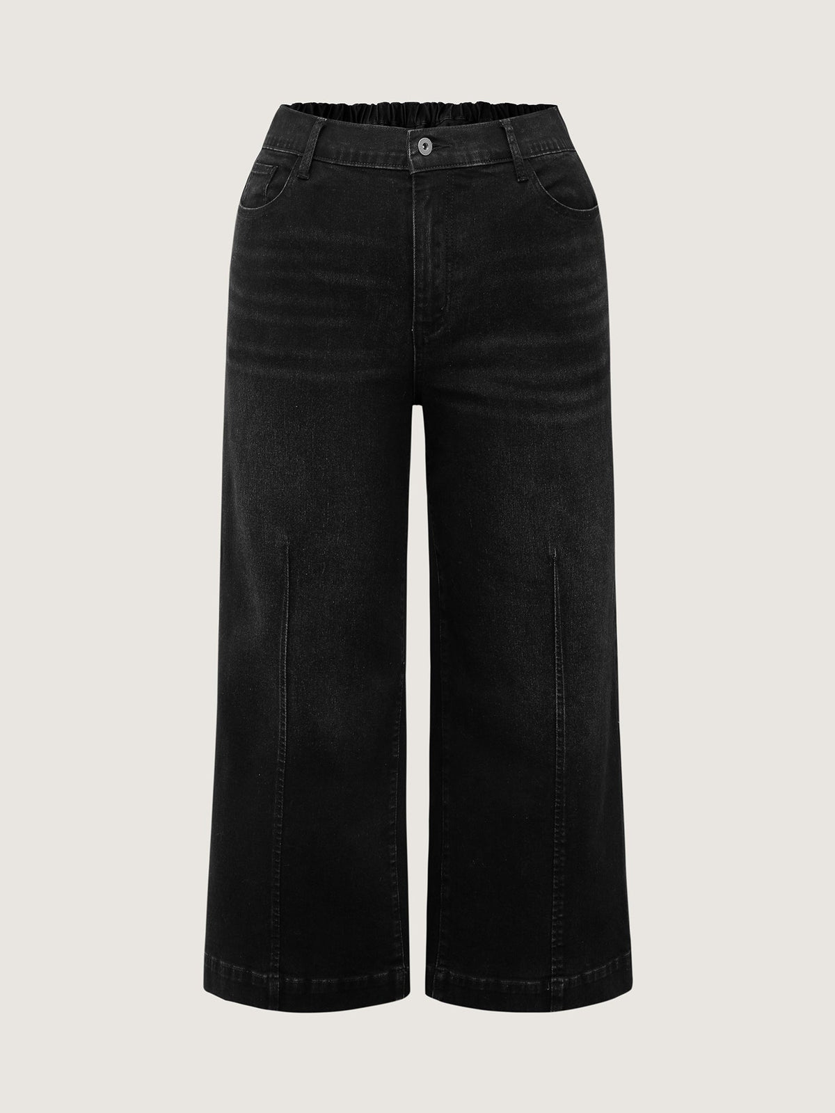 Back Elastic Waist High Rise Wide-Leg Jeans