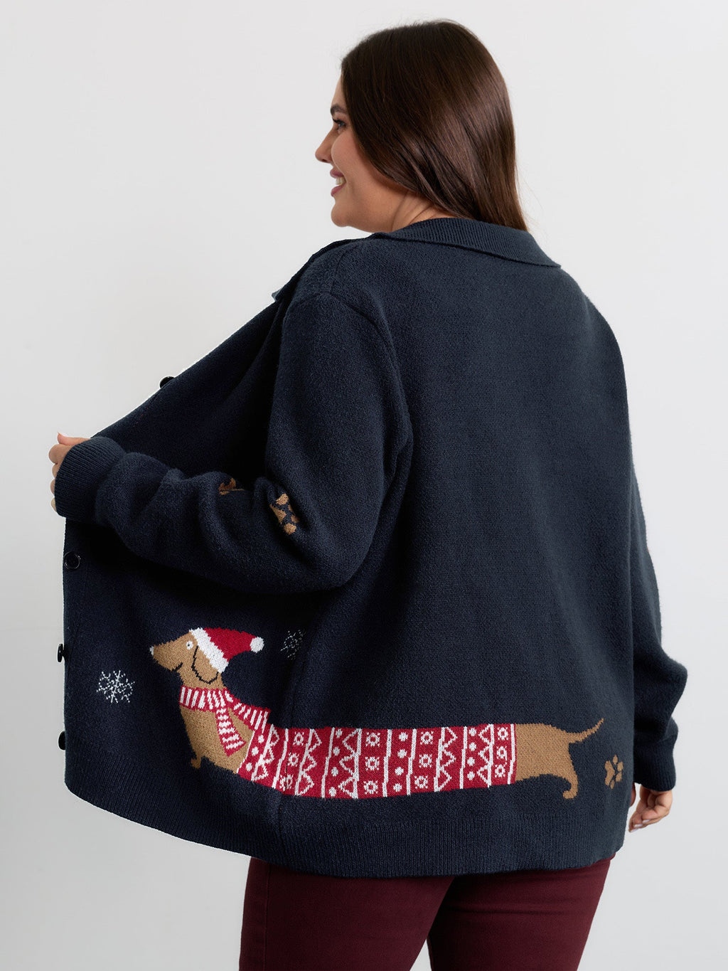 Holiday Pattern Collar Button Knit Cardigan