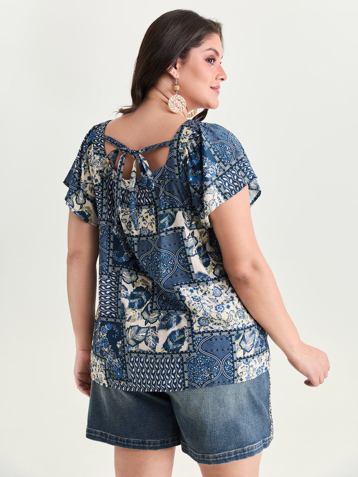 Collage Print Square Neckline Blouse
