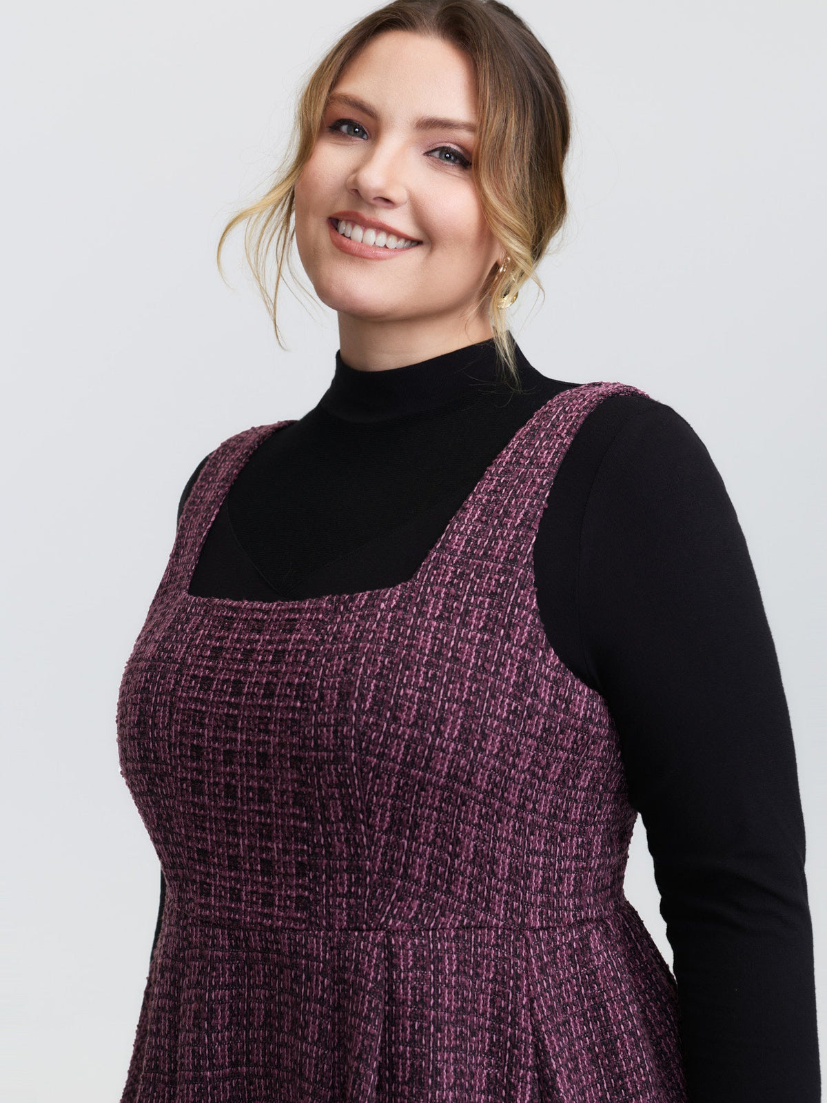 Tweed Pleated Waist Zipper Mini Dress