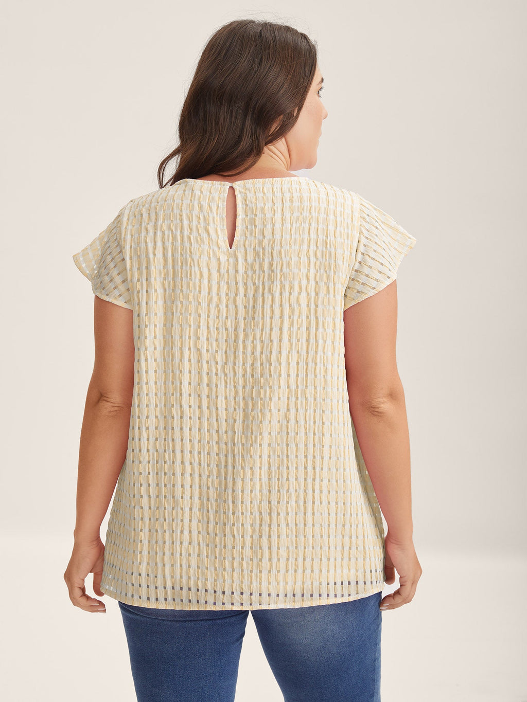 Textured Sheer Lined Flutter Sleeve Blouse