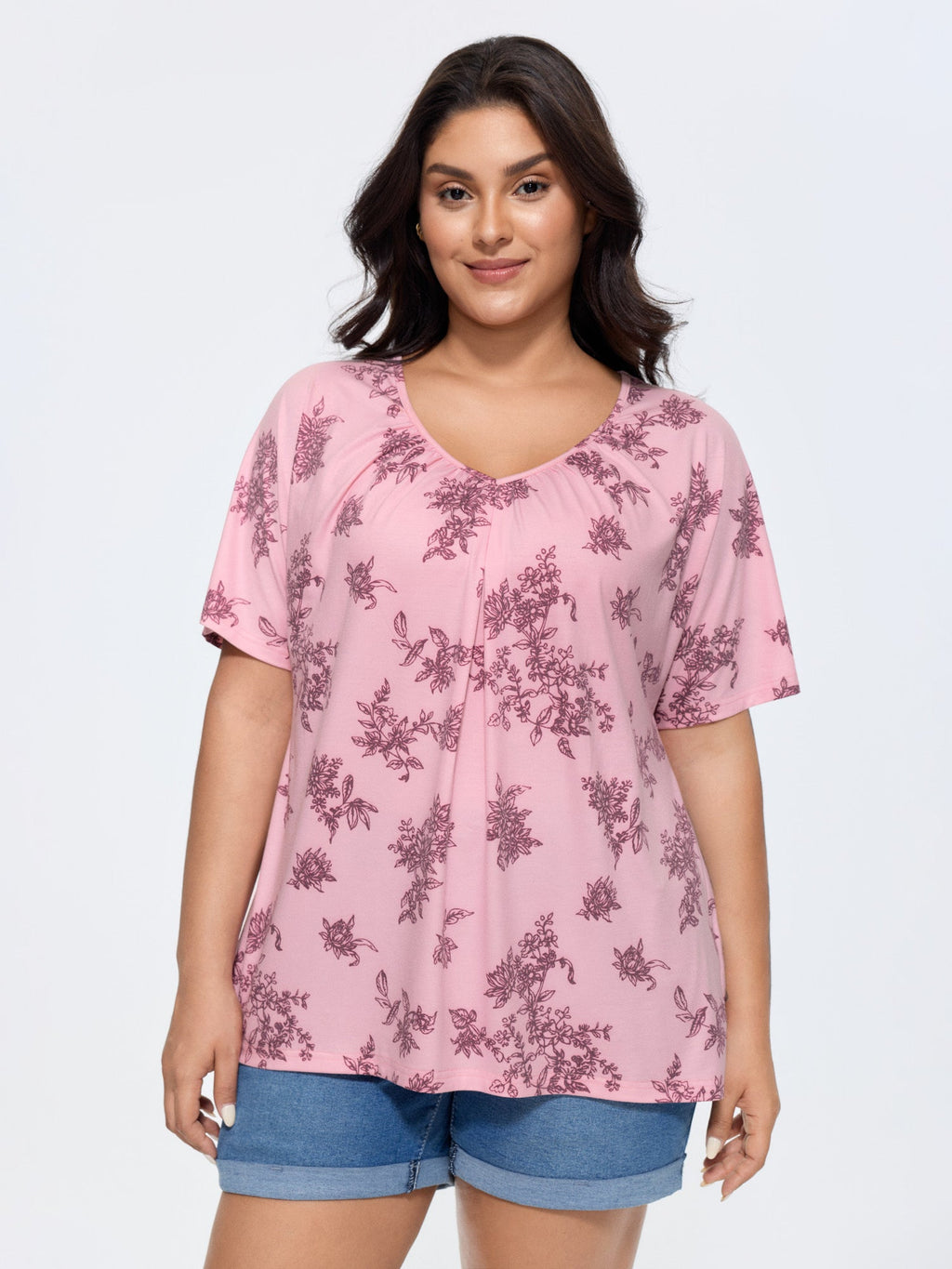 Pleated Plain Half-Sleeve Knit Top