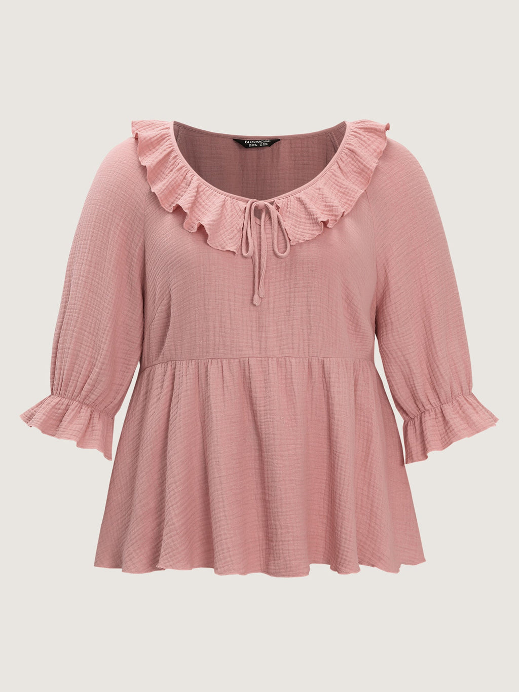 Pure Cotton Lotus Leaf Neckline Plain Blouse