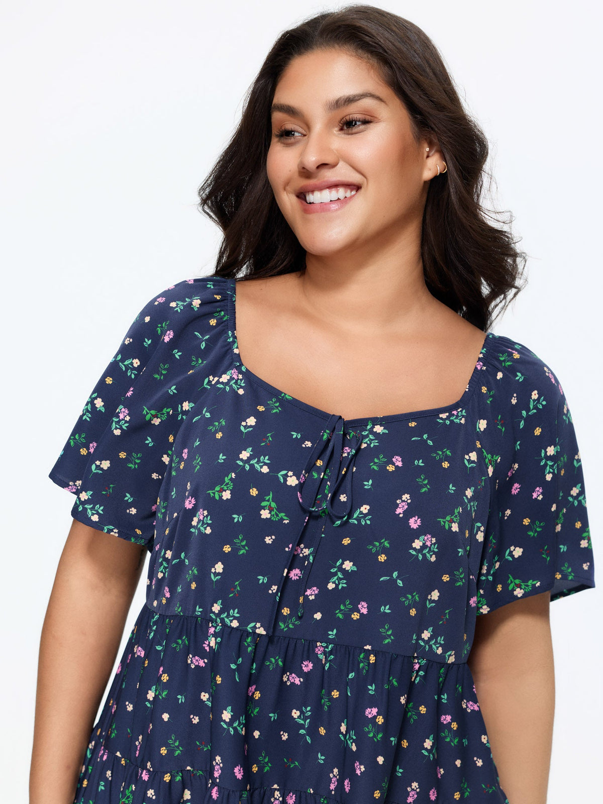 Micro Floral Print Sweetheart Neck Blouse