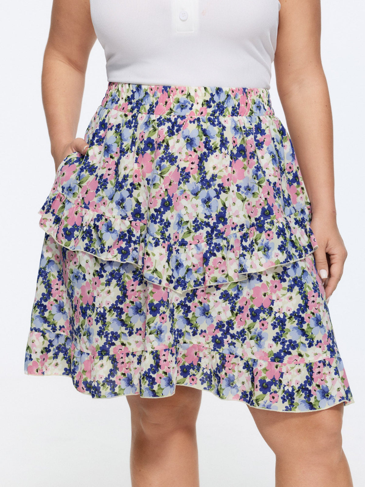 Floral Print Ruffled Edge Mini Skirt