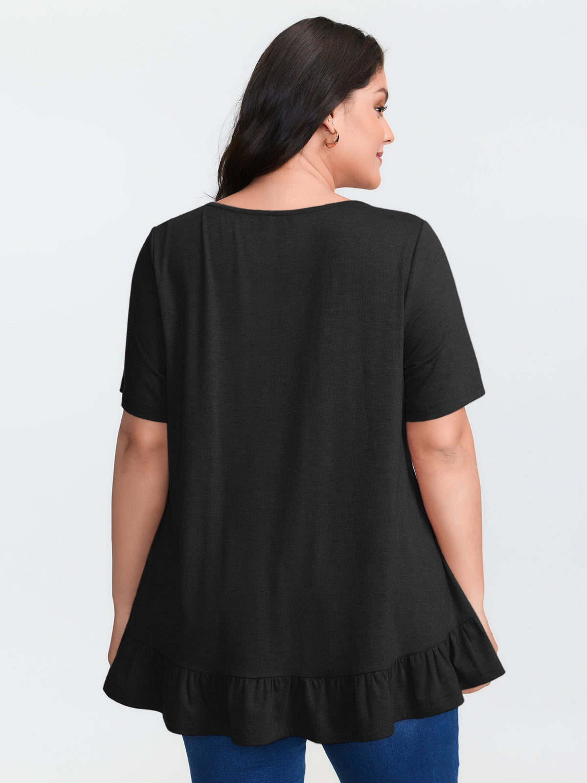 Supersoft Stretchy Ruffled Hemline Button T-Shirt