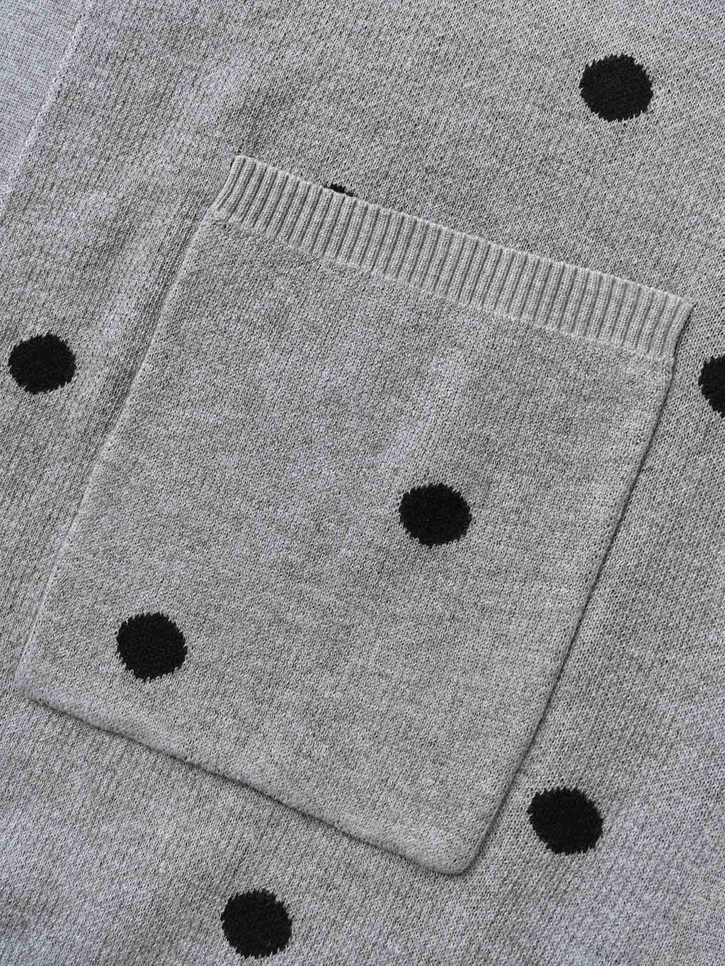 Polka Dot Kimono Collar Patch Pocket Cardigan