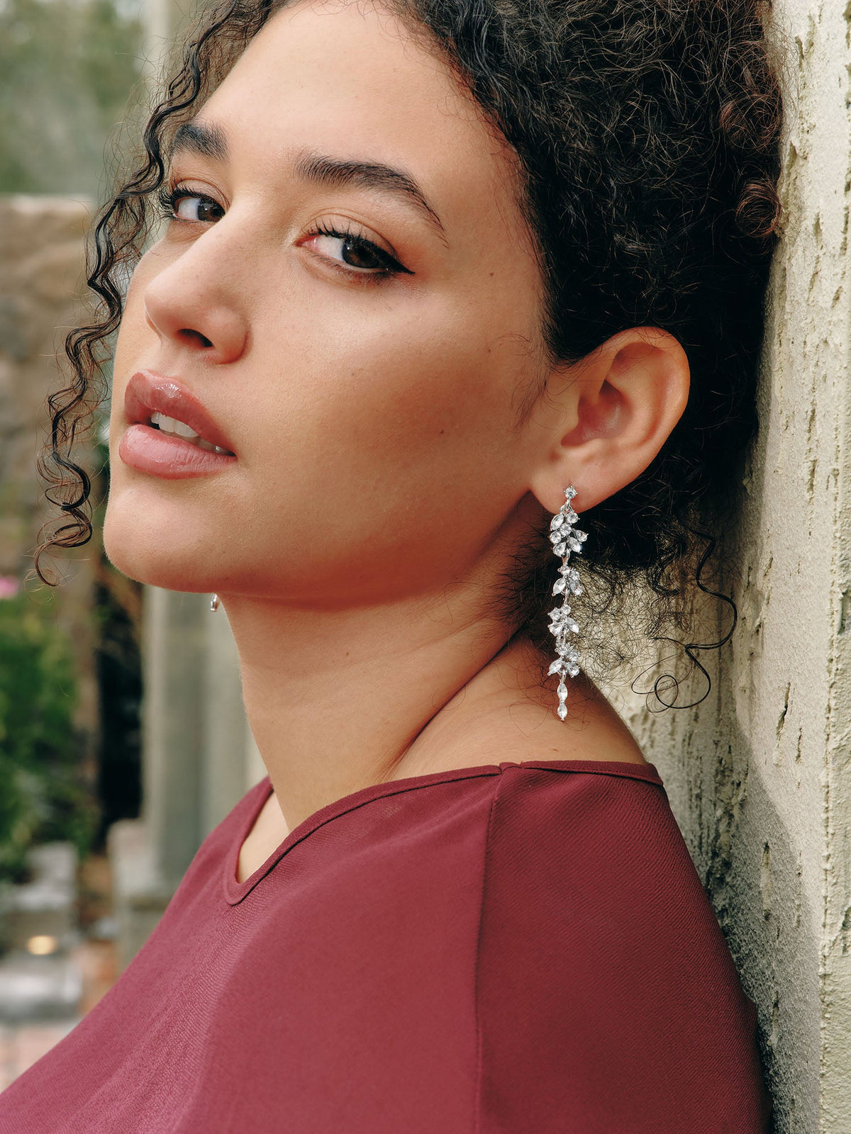 Leaf Tassels Rhinestone Earrings