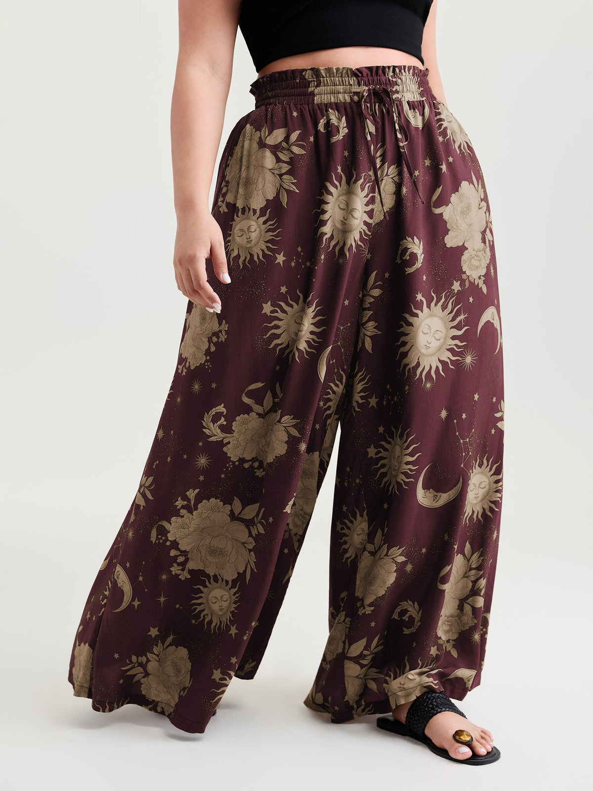 Star Moon Print Wide Waistband Pants
