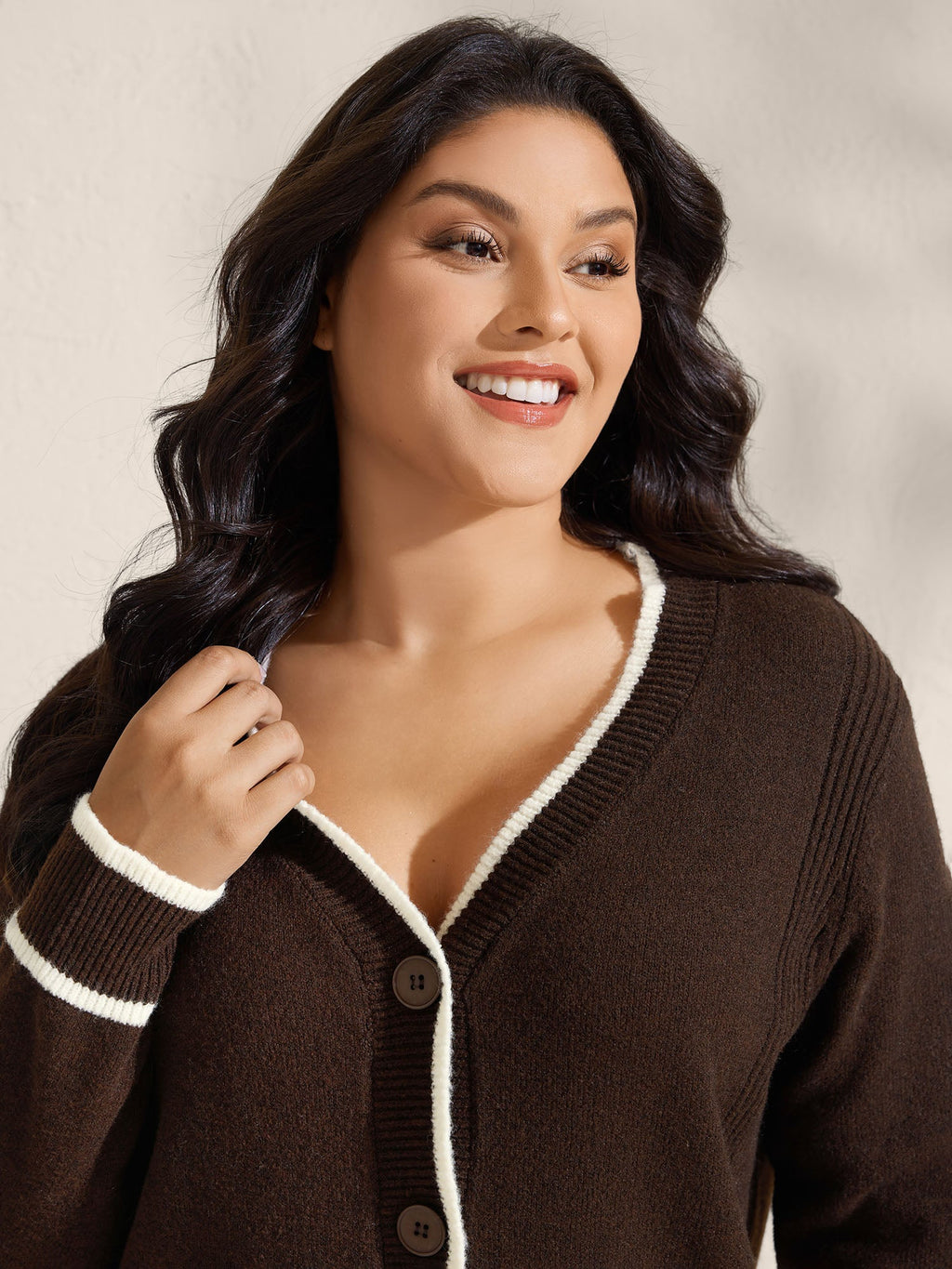 Textured Pocket Color Contrast Knit Cardigan