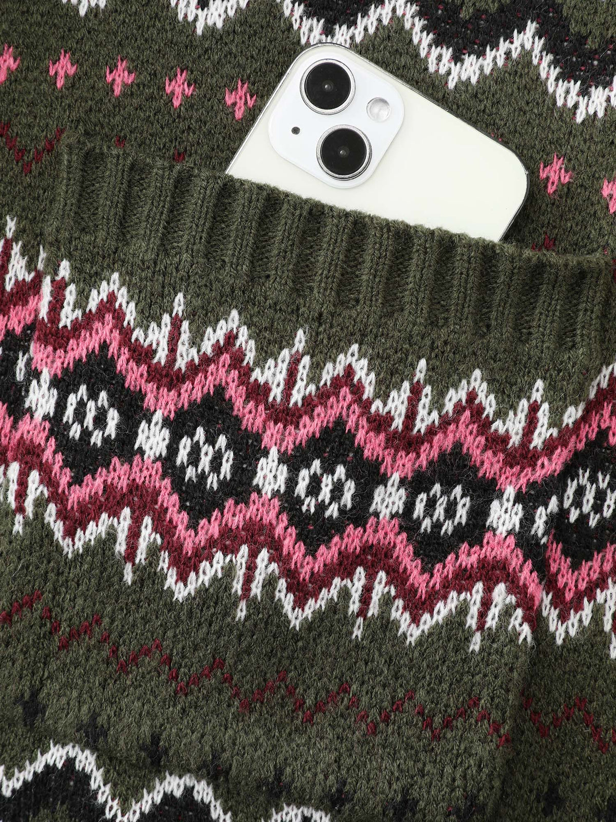 Geometric Pattern Pockets Open-Front Cardigan