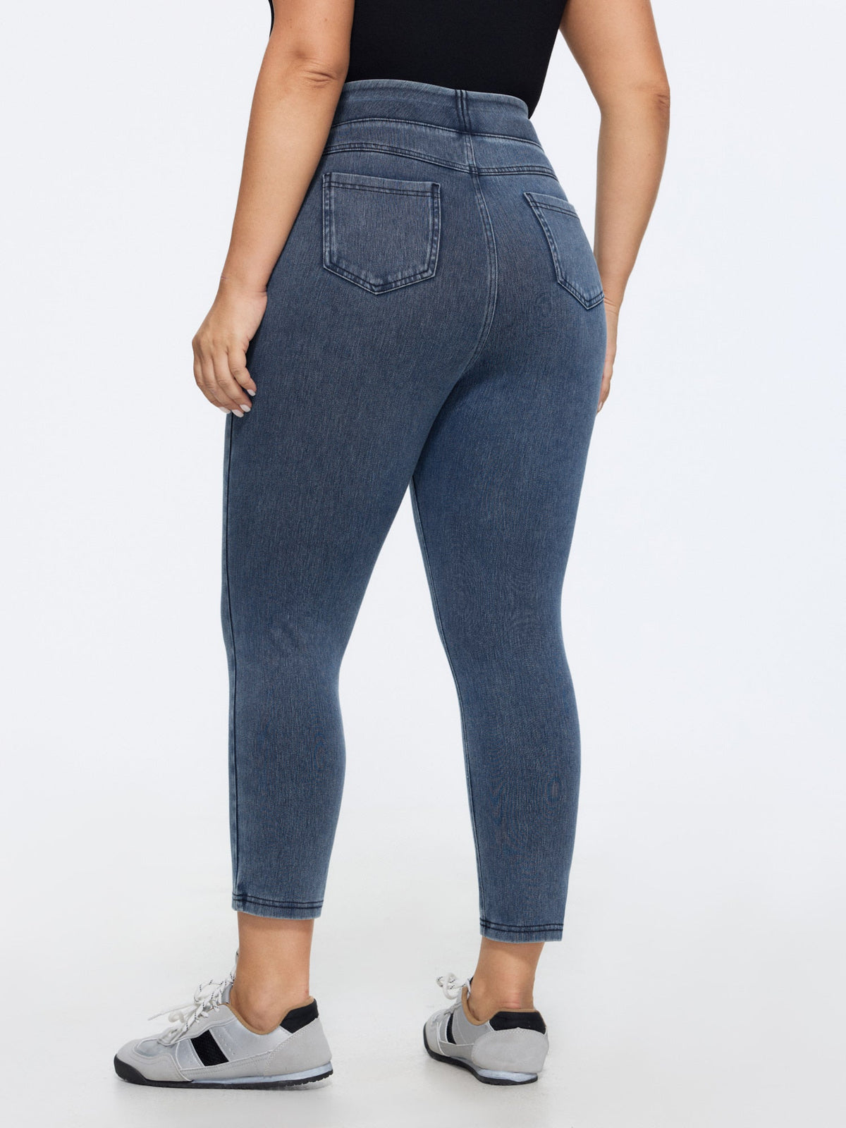 Stretchy Wide Waistband Pull-On Knit Jeans