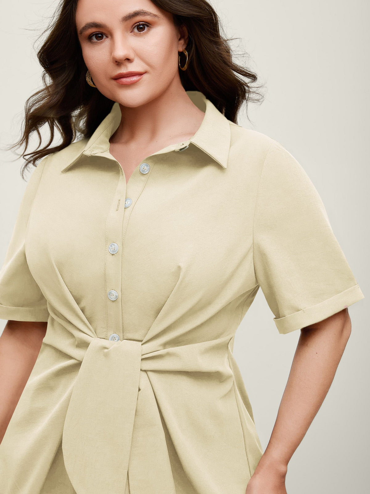 Knotted Front Asymmetrical Hem Blouse
