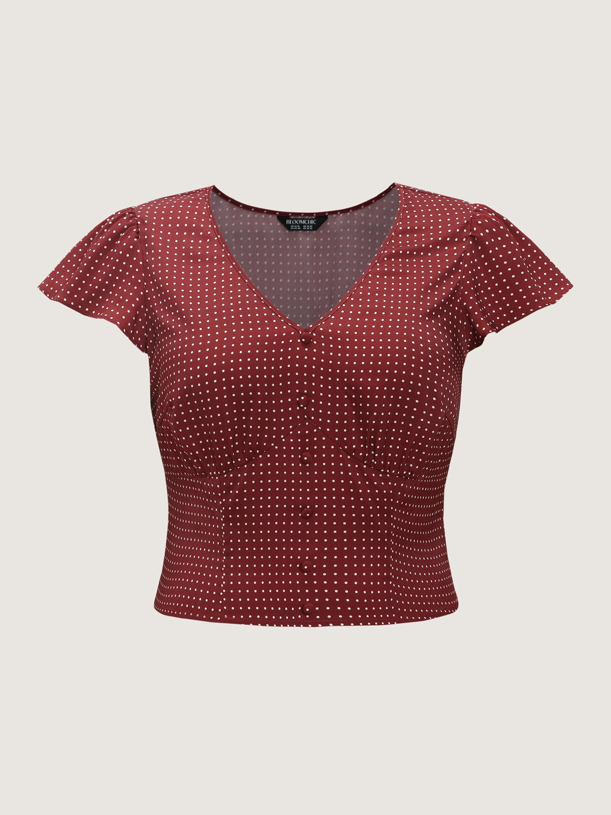 Satin Polka Dot Print Shirred Cropped Blouse