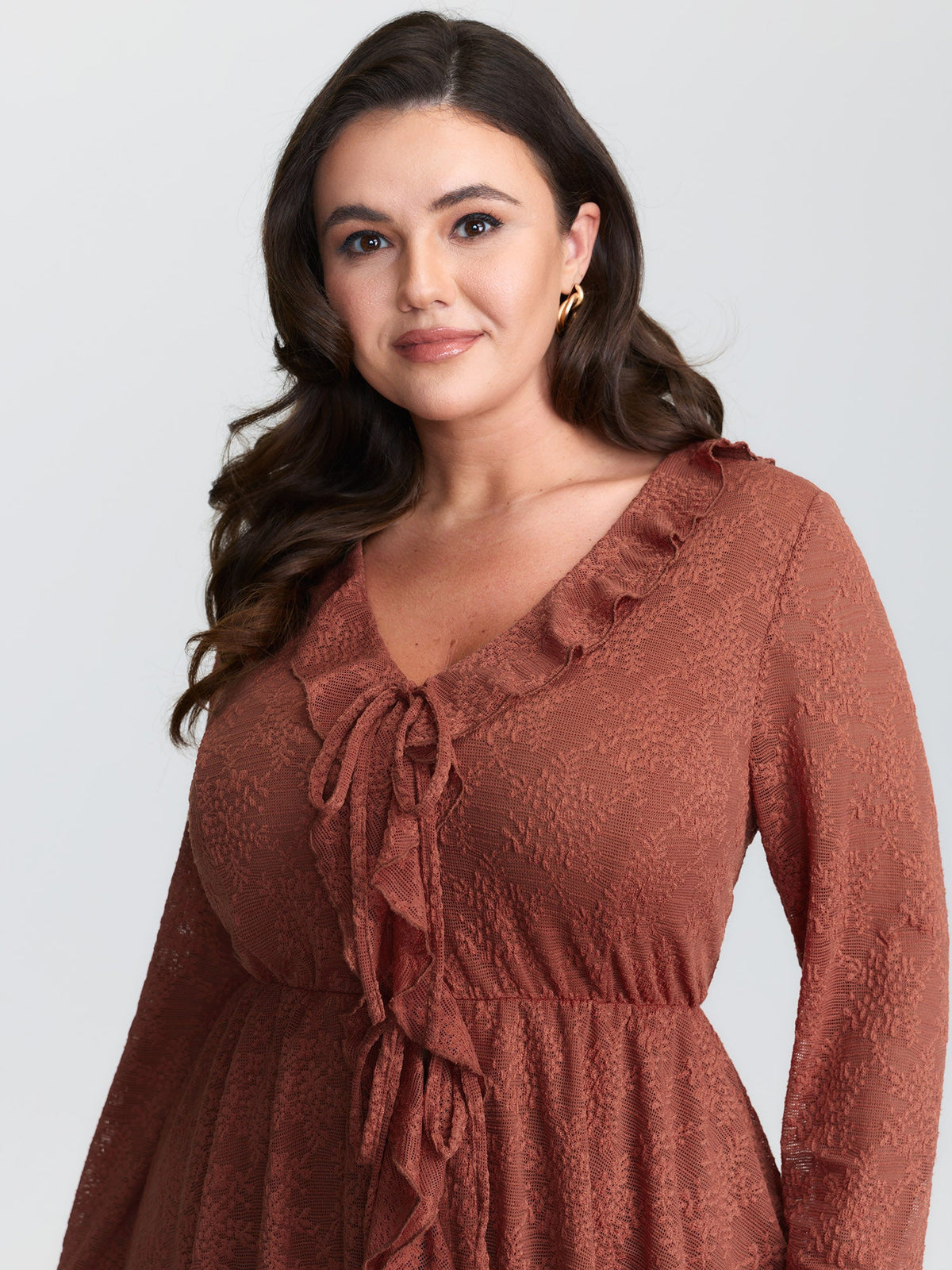 Ruffled Edge Lace Trim Tie Blouse